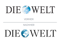 Die Welt-Logo - Vorher-Nachher-Vergleich Die Welt-Logo - Vorher-Nachher-Vergleich