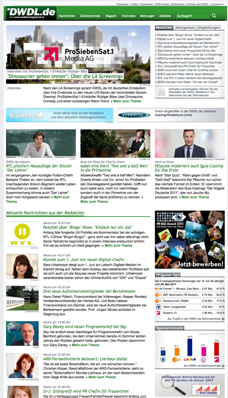 DWDL.de nach unserem Relaunch 2011 DWDL.de nach unserem Relaunch 2011
