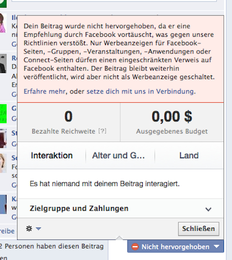 Facebook Hinweis