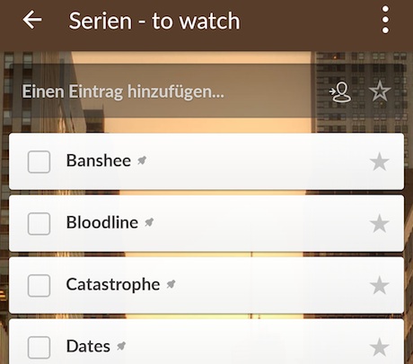 Meine Serienliste auf Wunderlist