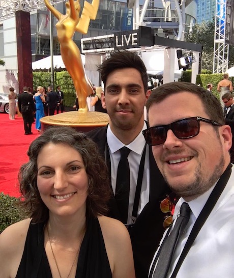 Emmy-Selfie: Thomas Lückerath (von rechts), Kevin Hennings und Ulrike Klode