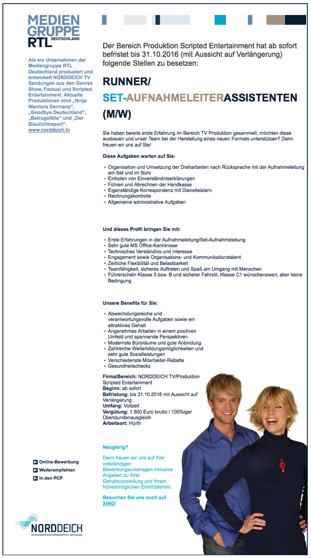Runner / Set-Aufnahmeleiter-Assistenten (m/w)