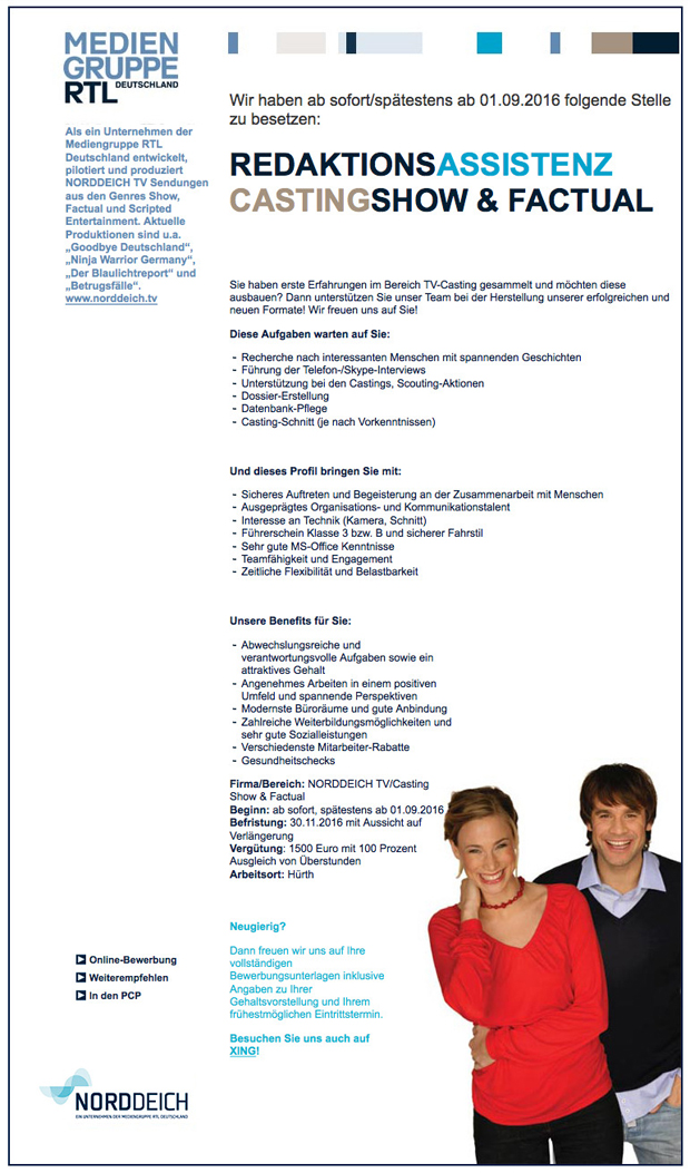 Redaktionsassistenz Casting Show & Factual