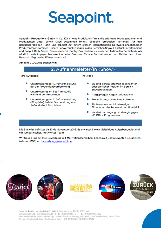 2. Aufnahmeleiter/in (Show)