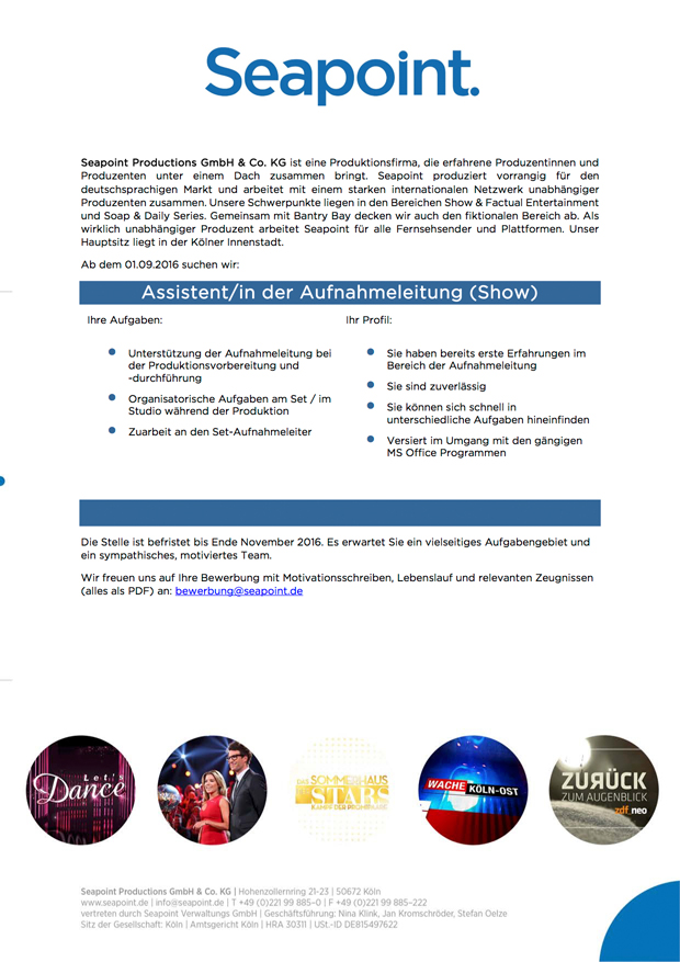 Assistent/in der Aufnahmeleitung (Show)