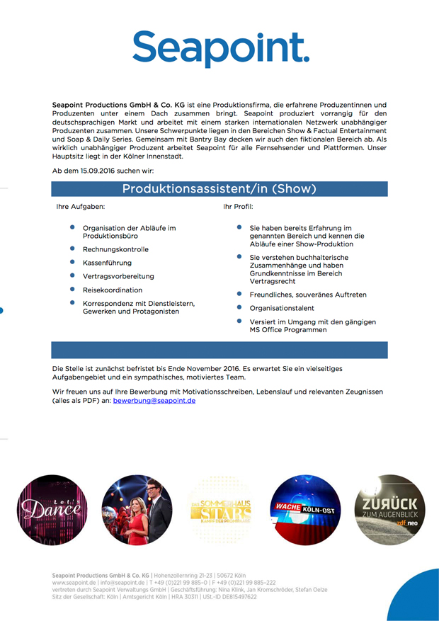 Produktionsassistent/in (Show)