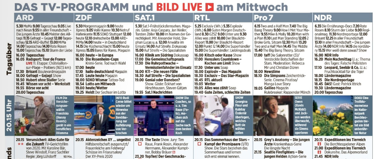 TV Programm in Zeitungen