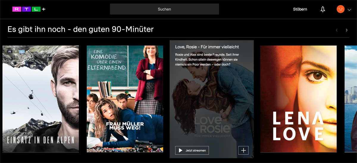 RTL+ Rubrik 90 Minuten Filme