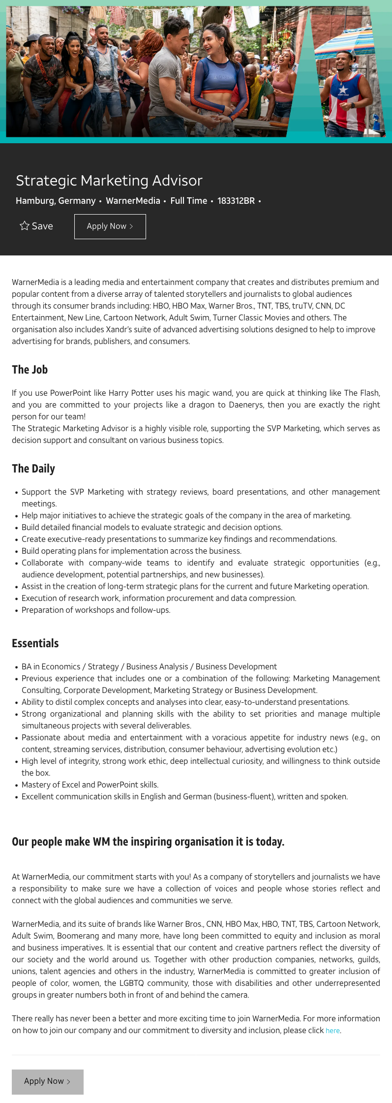 Strategic Marketing Advisor M F D Bei Warnermedia Turner Dwdl Jobs