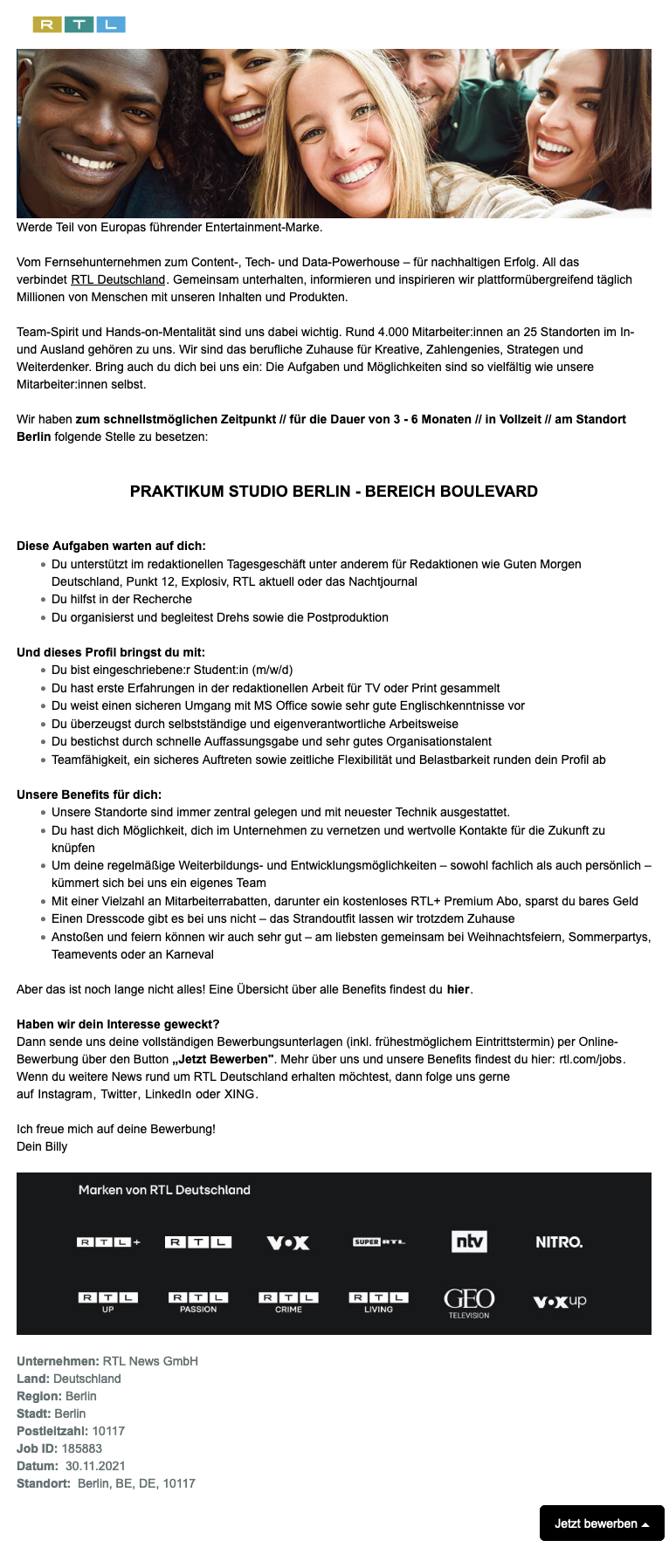 Praktikum Studio Berlin - Bereich Boulevard (RTL NEWS)