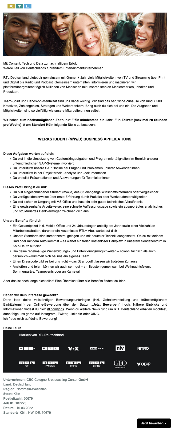 Werkstudent (m/w/d) Business Applications (CBC)