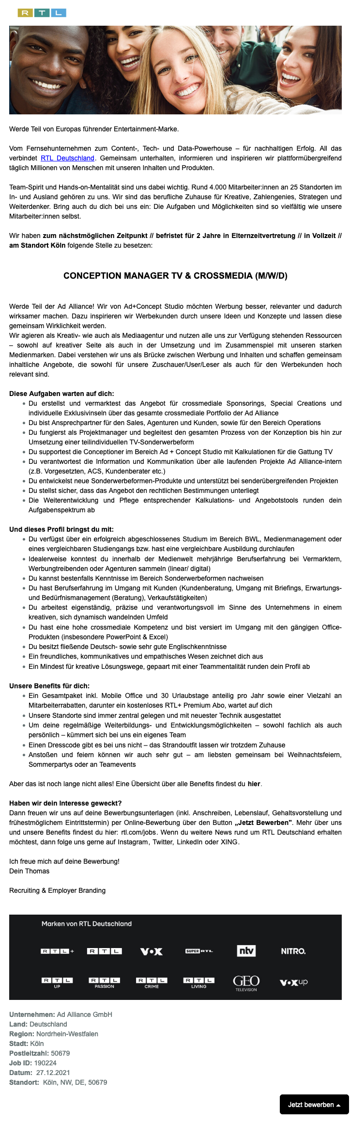 Conception Manager TV & Crossmedia (m/w/d) (Ad Alliance)