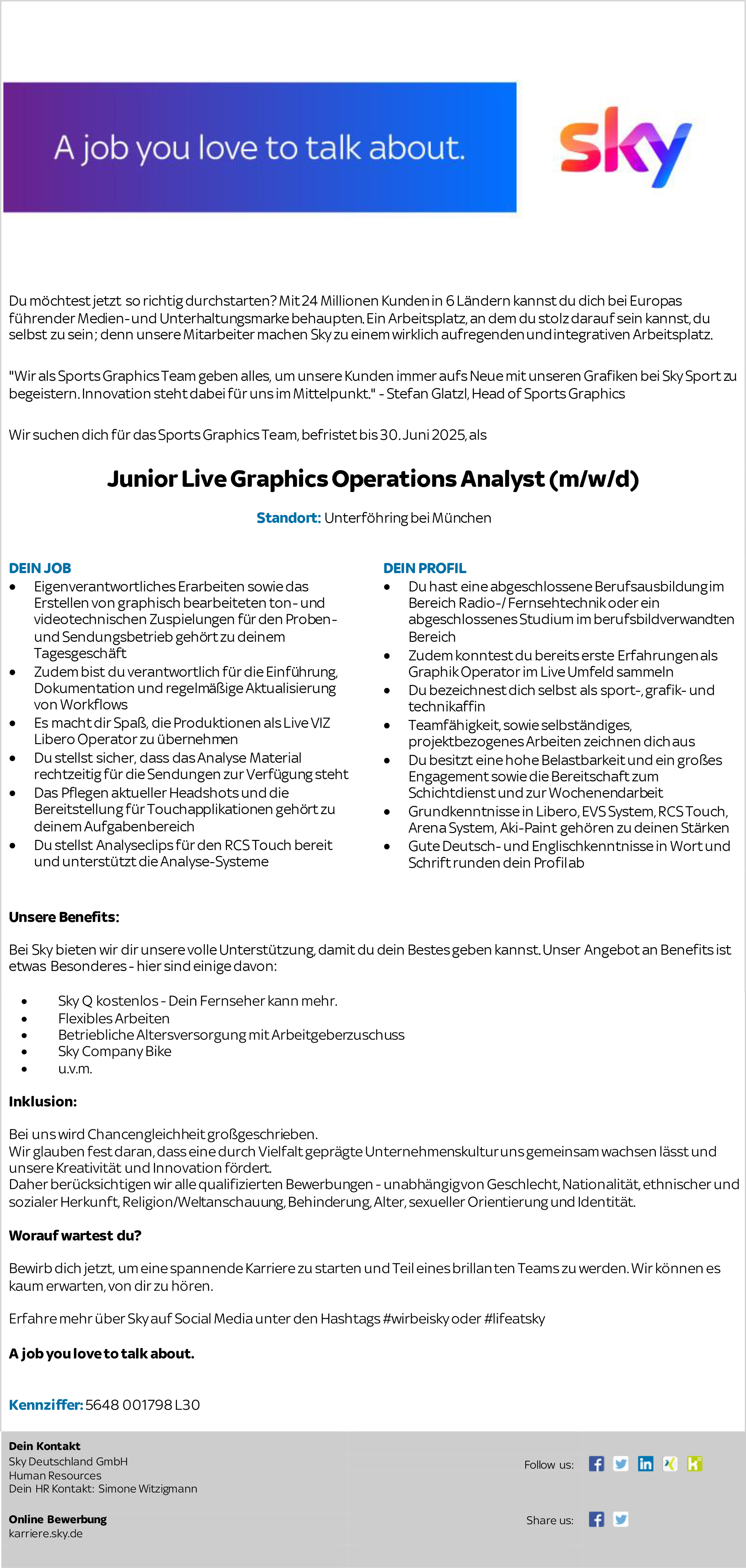Junior Live Graphics Operations Analyst (m/w/d)