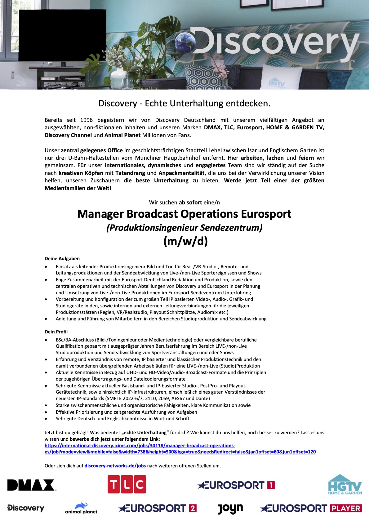 Manager Broadcast Operations Eurosport (m/w/d)