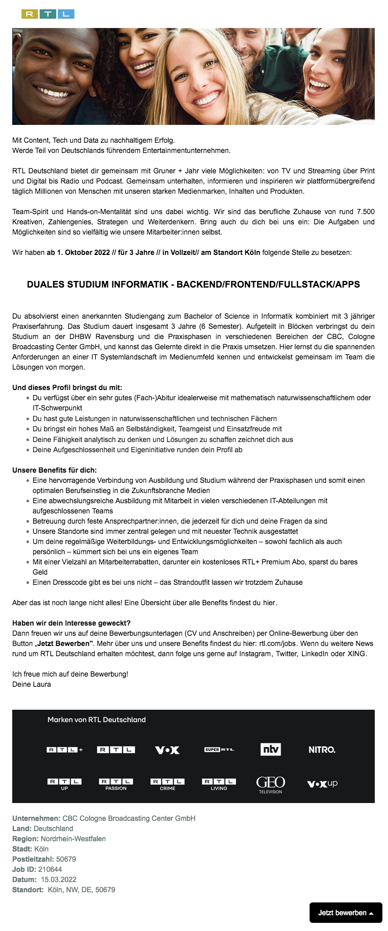 Duales Studium Informatik - Backend / Frontend / Fullstack / Apps (CBC)