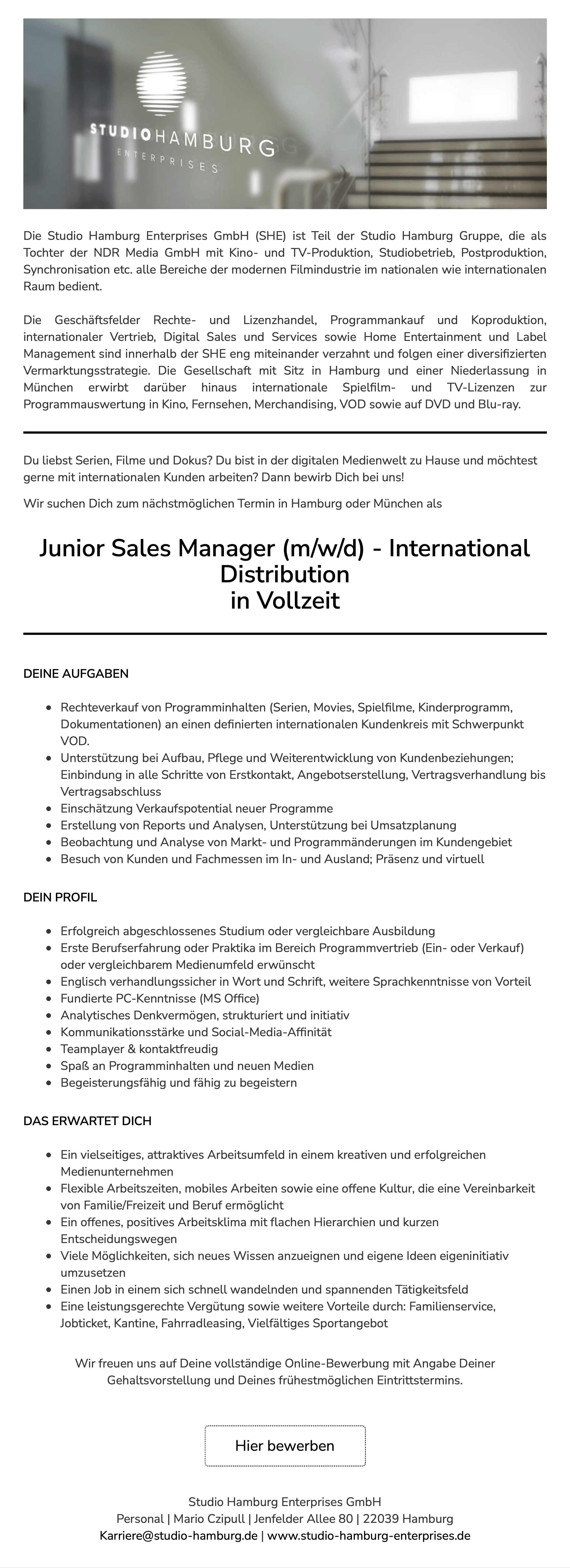 Junior Sales Manager (m/w/d) - International Distribution