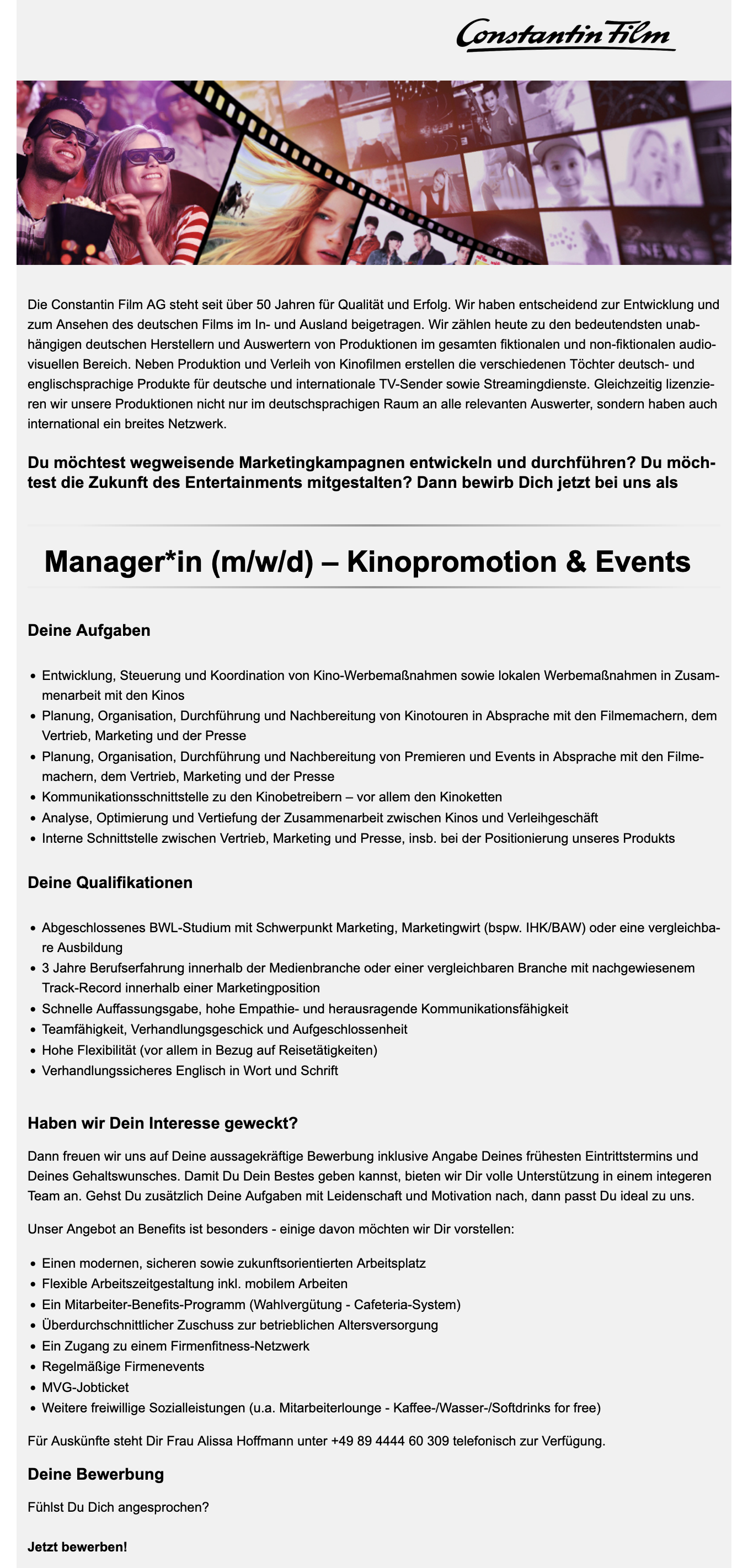 Manager*in (m/w/d) - Kinopromotion & Events