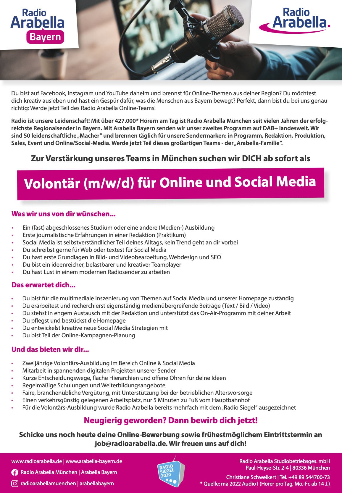 Volontär (m/w/d) für Online und Social Media