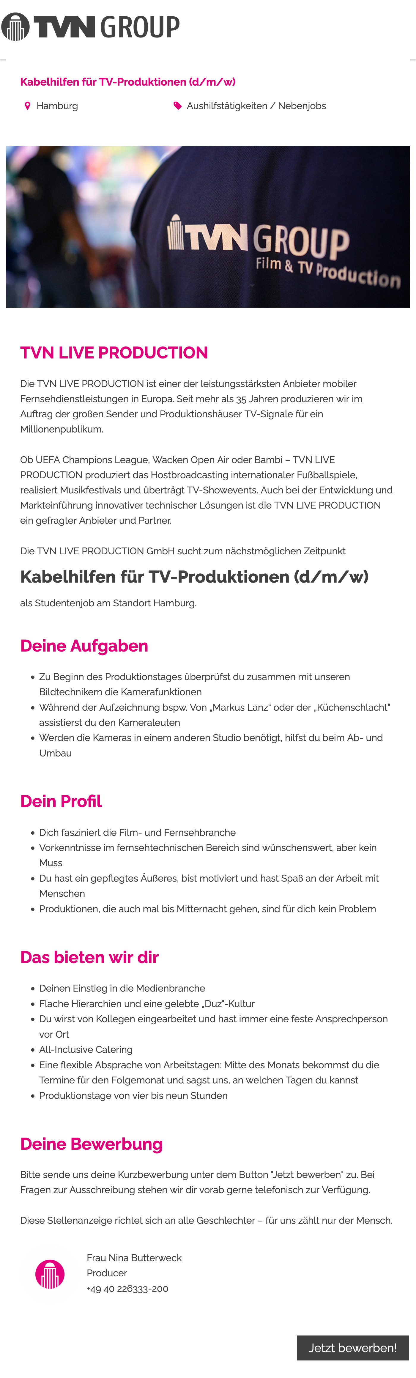 Kabelhilfen für TV-Produktionen (d/m/w)