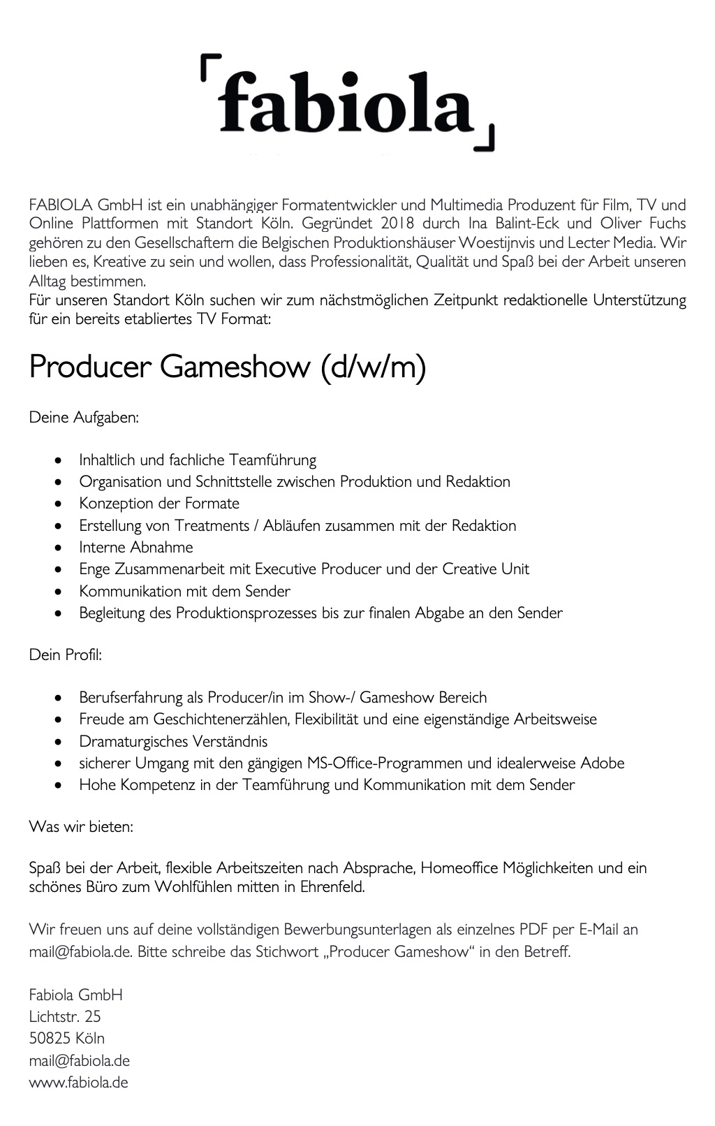 Producer Gameshow (d/w/m)
