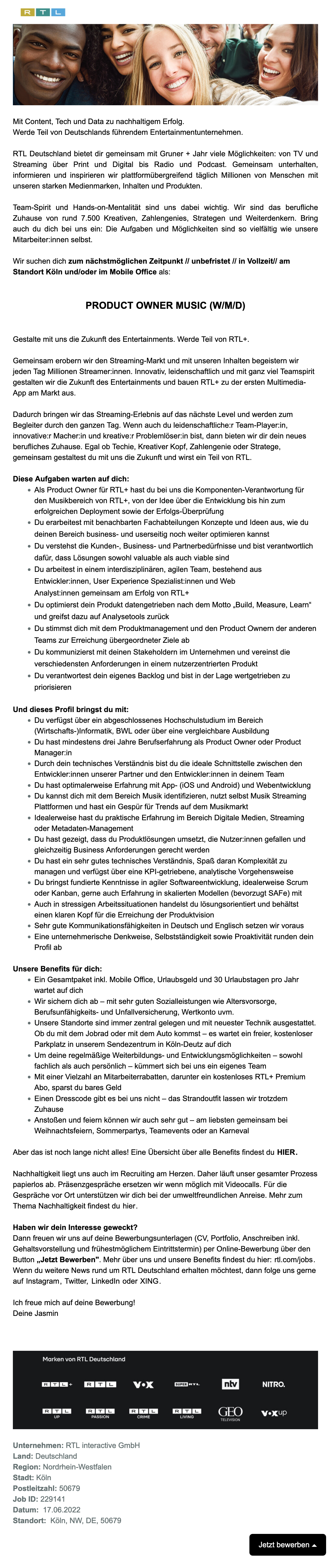 Product Owner Music (w/m/d) (RTL interactive)