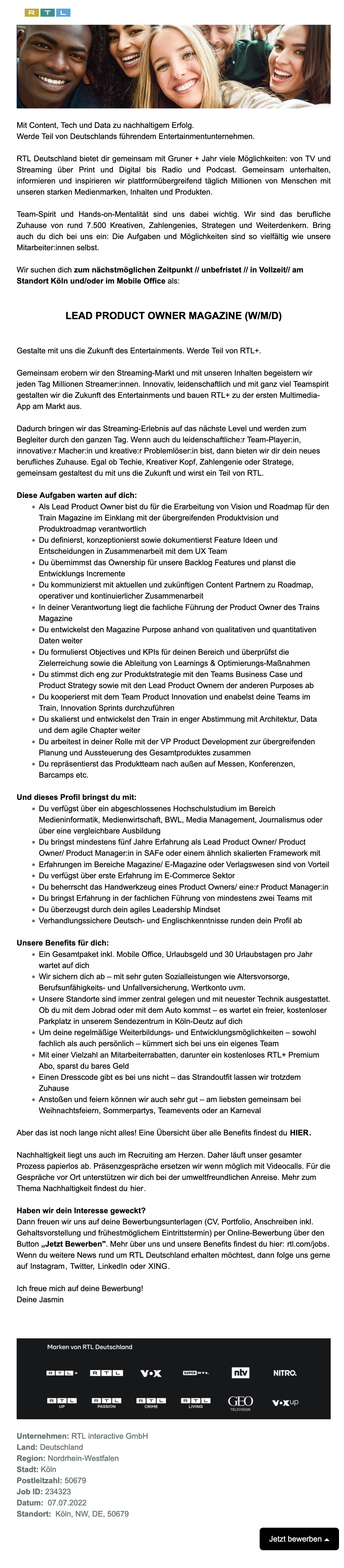 Lead Product Owner Magazine (w/m/d) (RTL interactive)