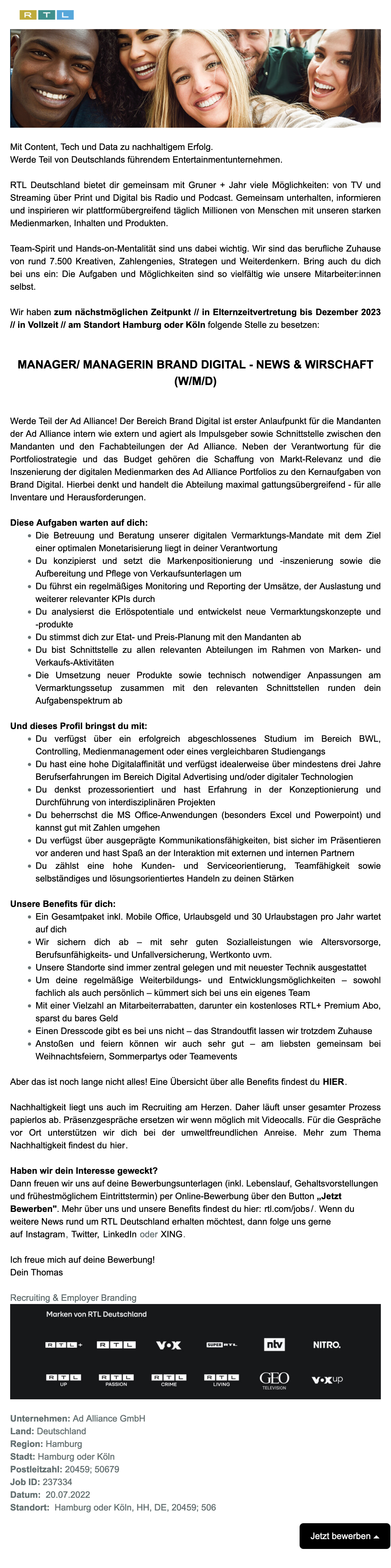Manager Brand Digital - News & Wirtschaft (w/m/d) (Ad Alliance)