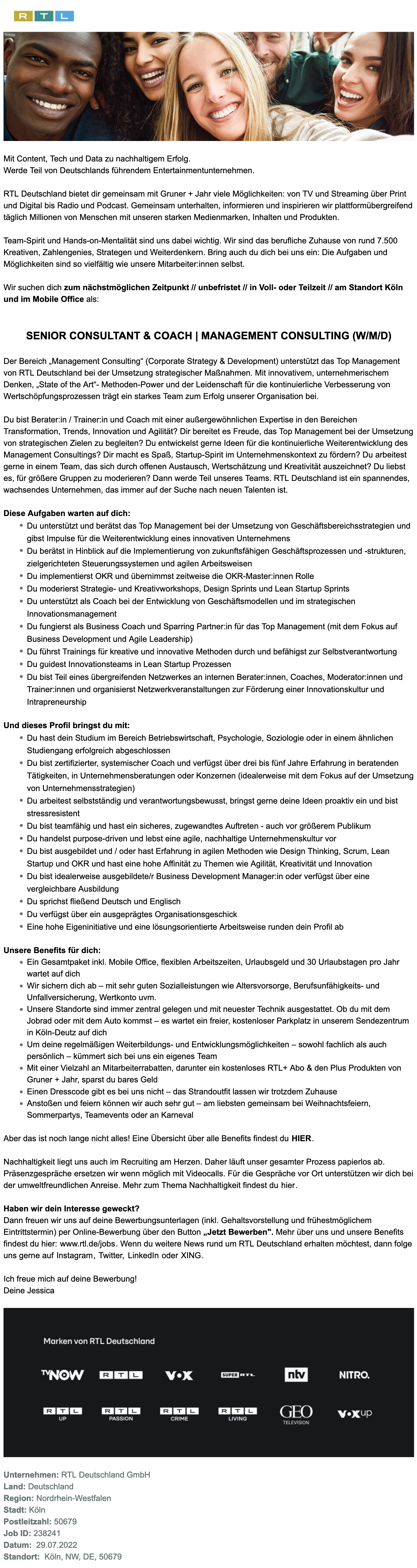  Senior Consultant & Coach | Management Consulting (w/m/d) (RTL Deutschland)