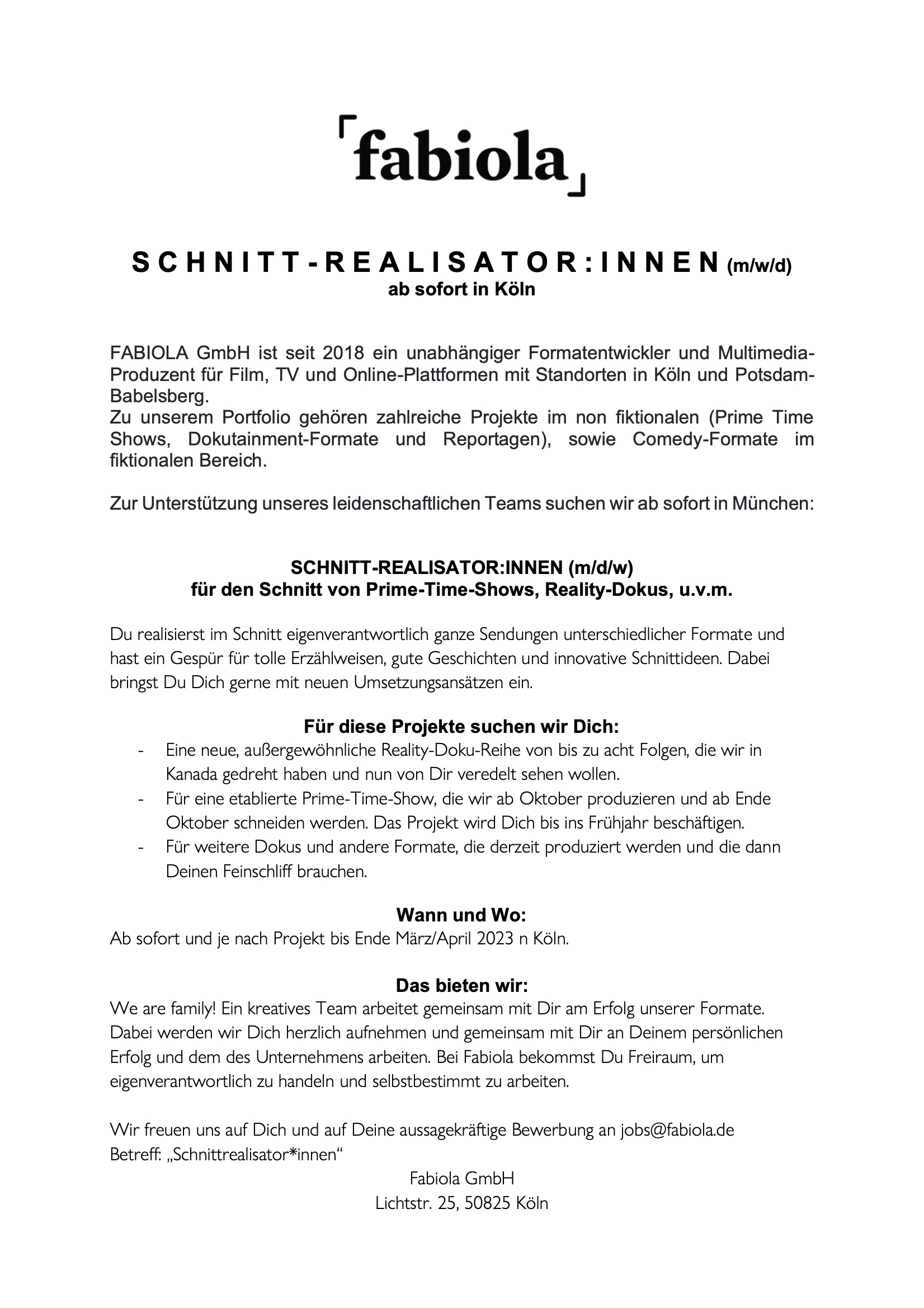 Schnitt-Realisator:in (m/w/d)
