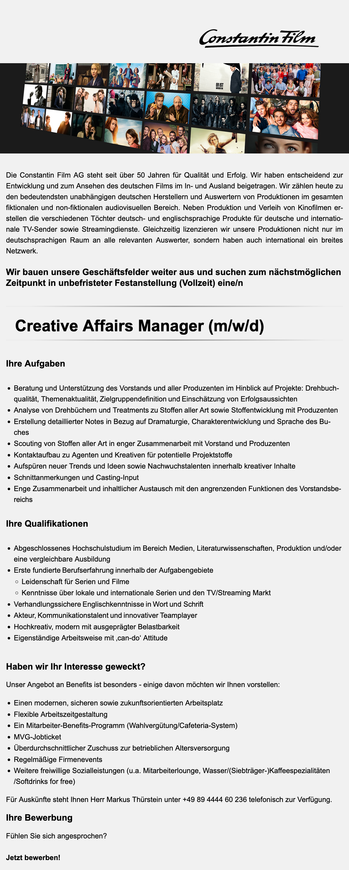 Creative Affairs Manager*in (m/w/d)