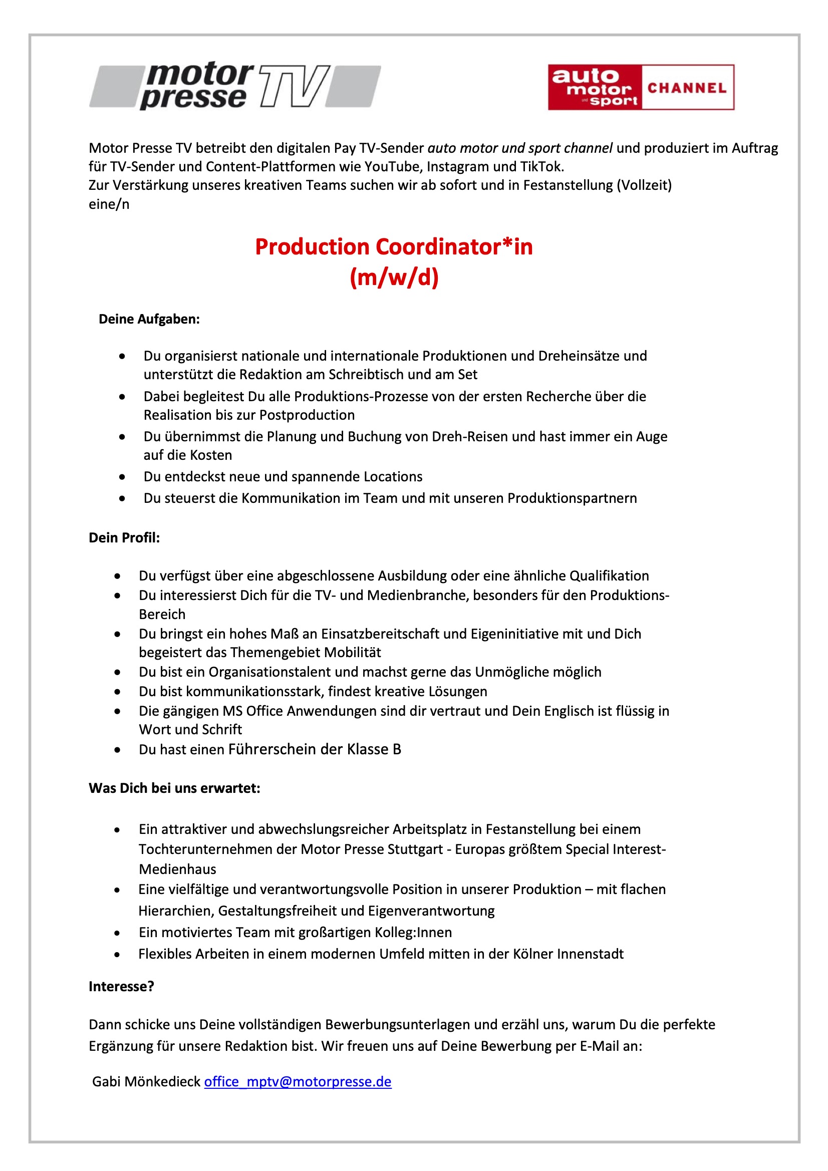 Production Coordinator*in (m/w/d)