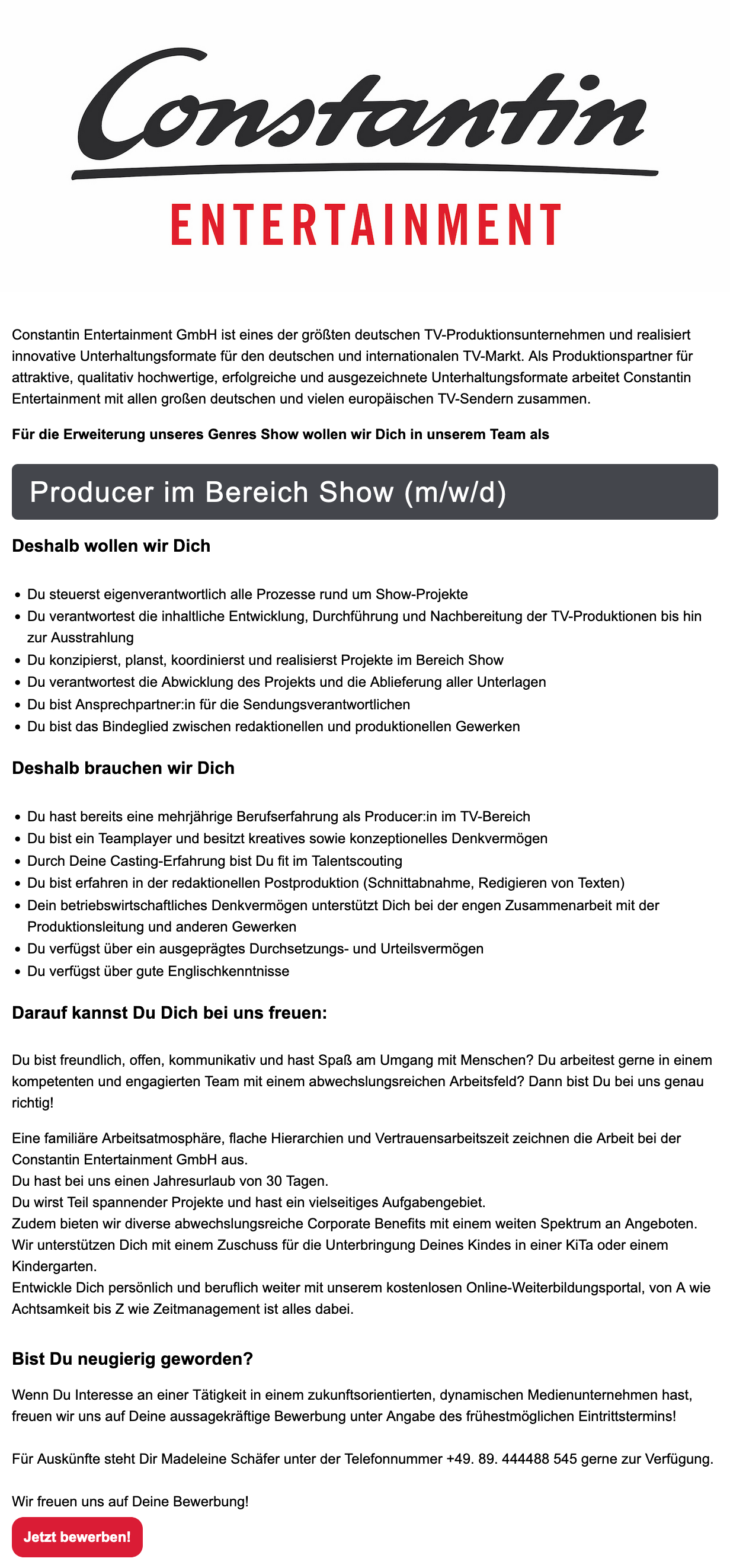 Producer im Bereich Show (m/w/d)