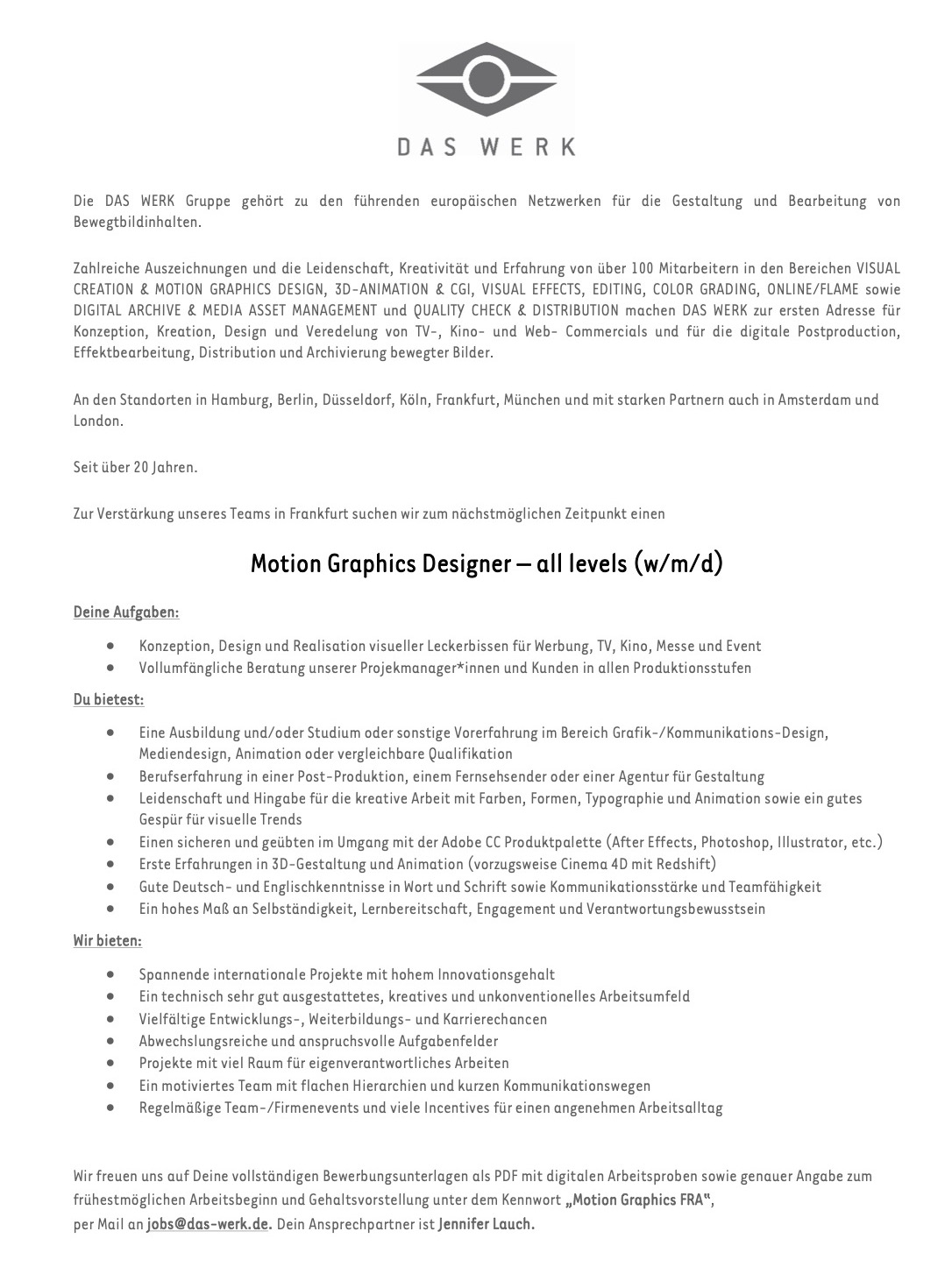 Motion Graphics Designer - all levels (w/m/d) 