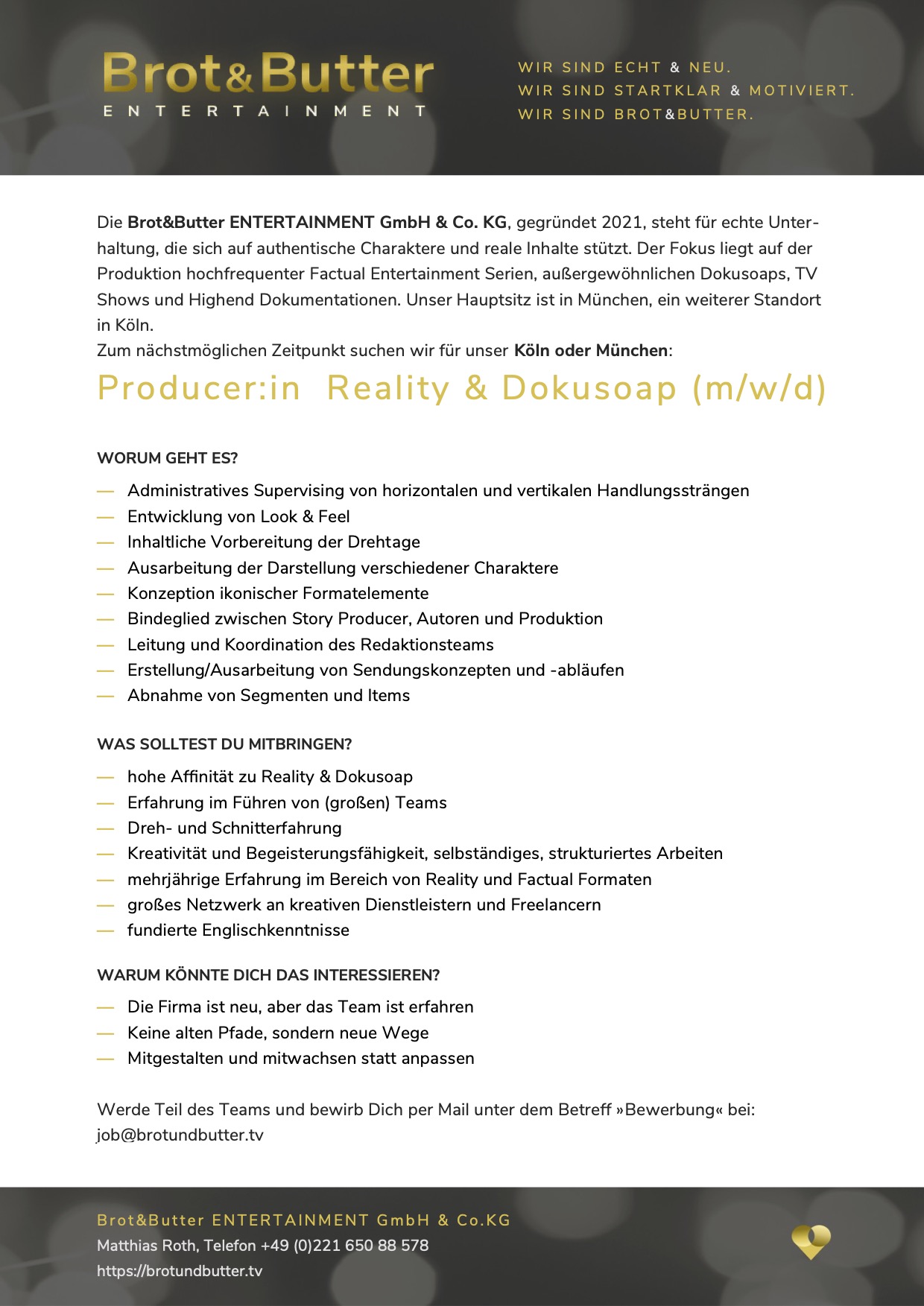 Producer:in Reality & Dokusoap (m/w/d)