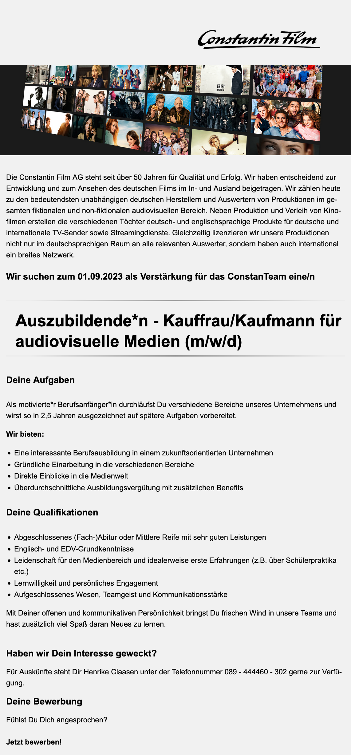 Auszubildende*n - Kauffrau/Kaufmann für audiovisuelle Medien (m/w/d)
