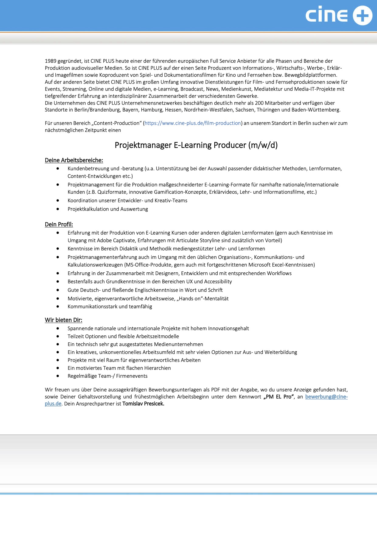 Projektmanager E-Learning Producer (m/w/d)