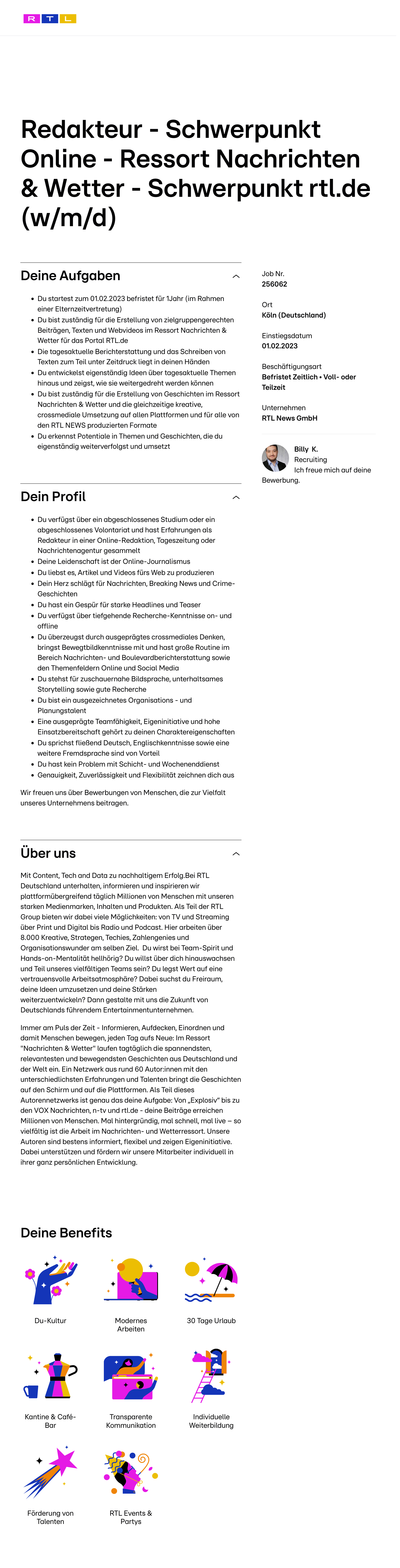 Redakteur - Schwerp. Online - Ressort Nachrichten & Wetter - Schwerp. rtl.de (w/m/d)