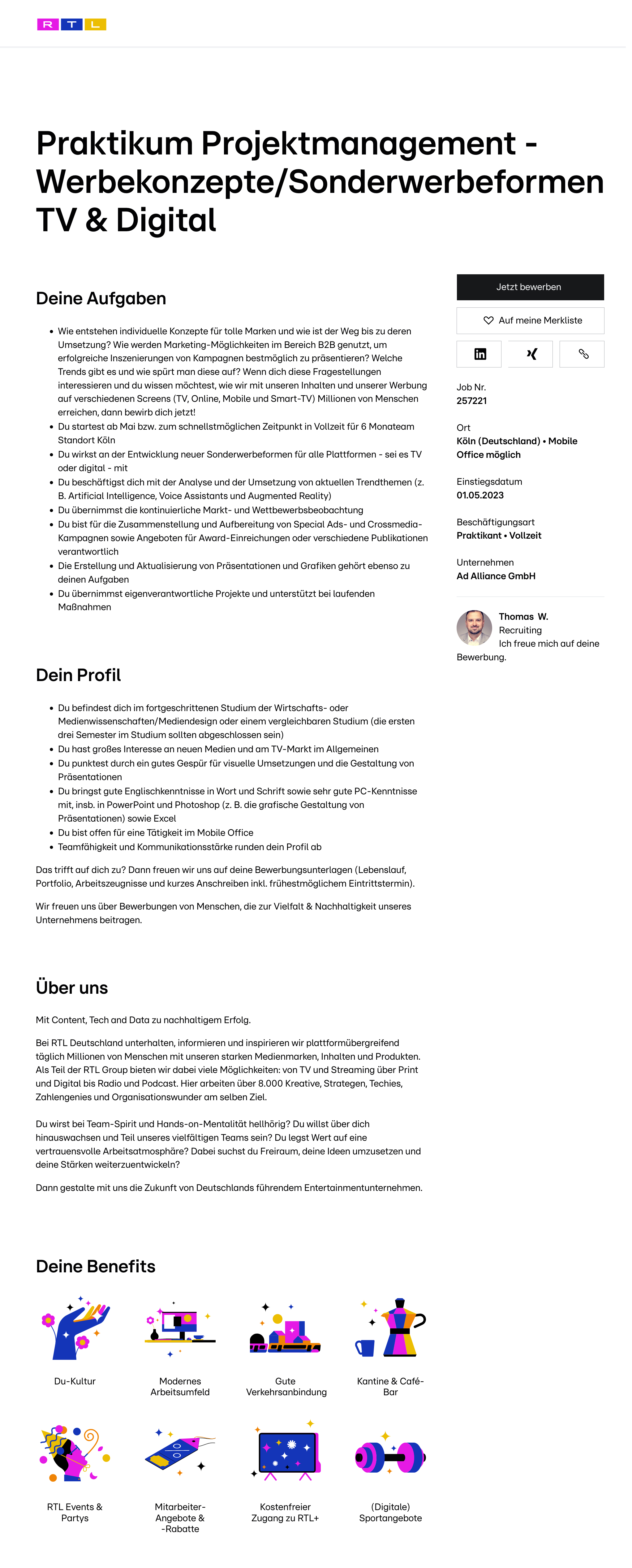 Praktikum Projektmanagement - Werbekonzepte/Sonderwerbeformen TV & Digital
