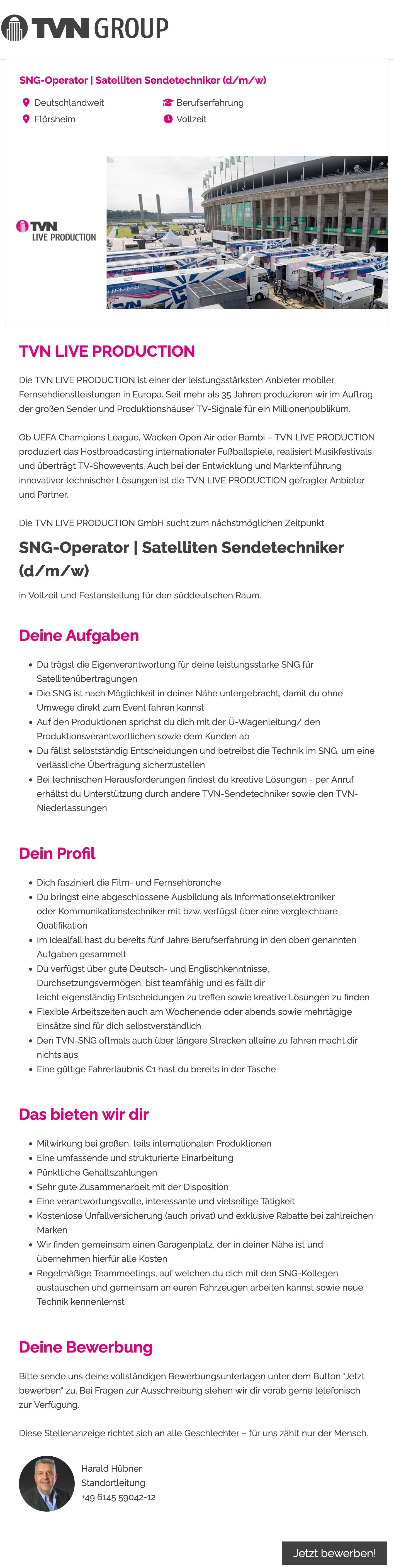 SNG-Operator / Satelliten Sendetechniker (d/m/w)
