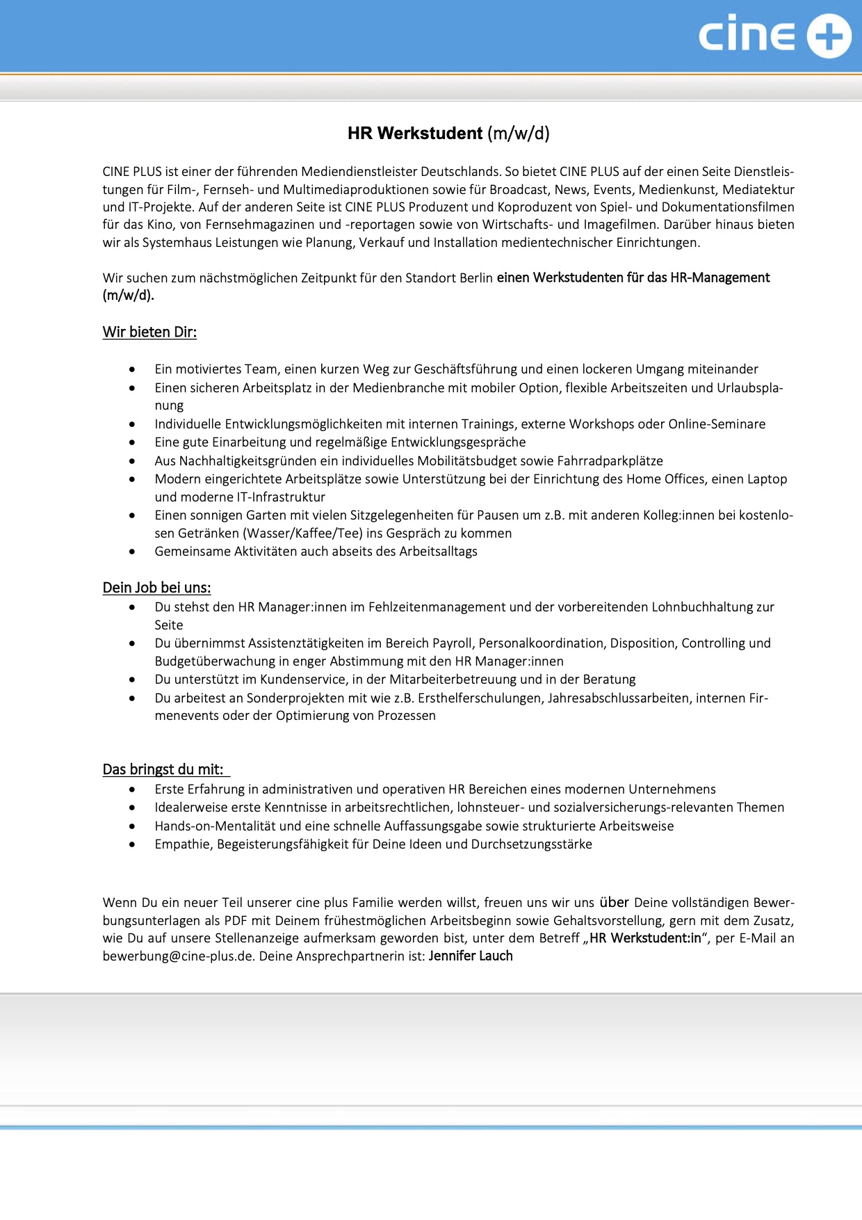 HR Werkstudent (m/w/d)