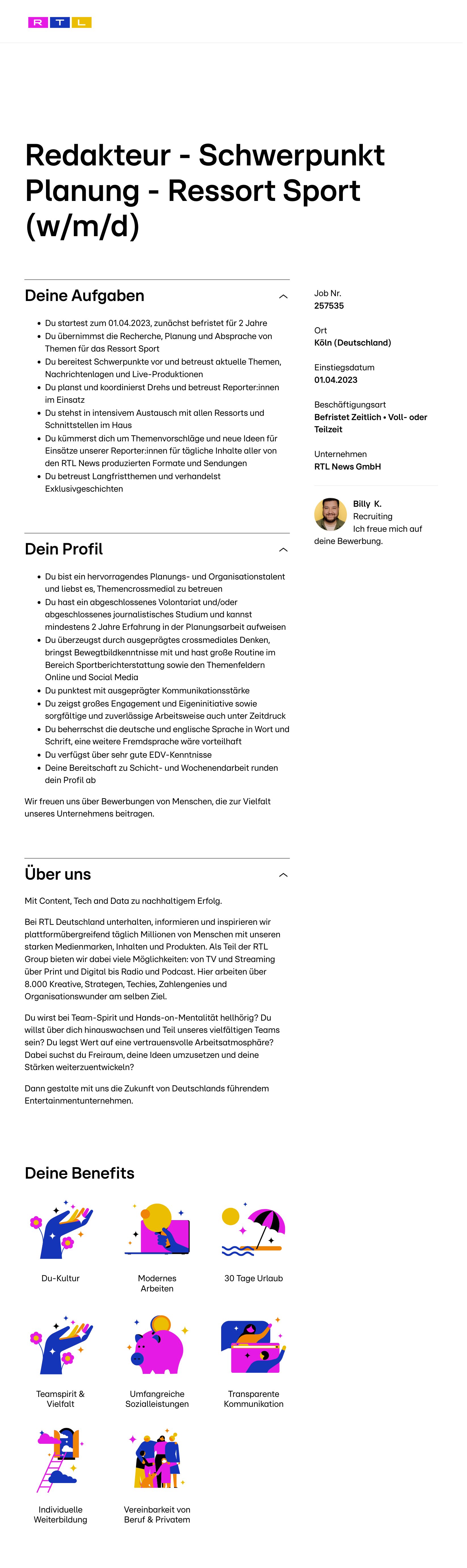 Redakteur - Schwerpunkt Planung - Ressort Sport (w/m/d)