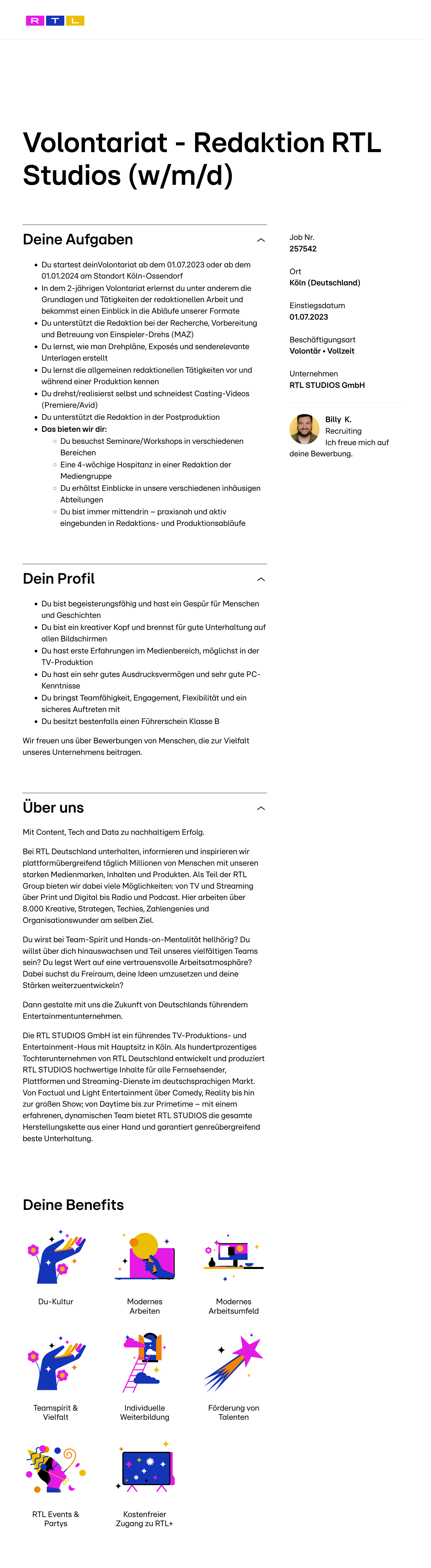 Volontariat - Redaktion RTL Studios (w/m/d)