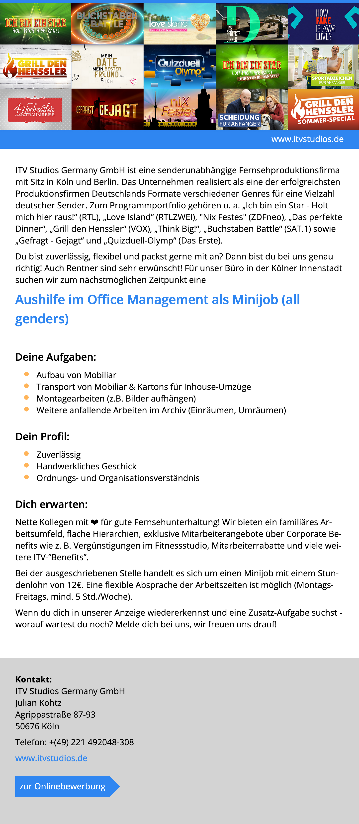Aushilfe im Office Management als Minijob (all genders)