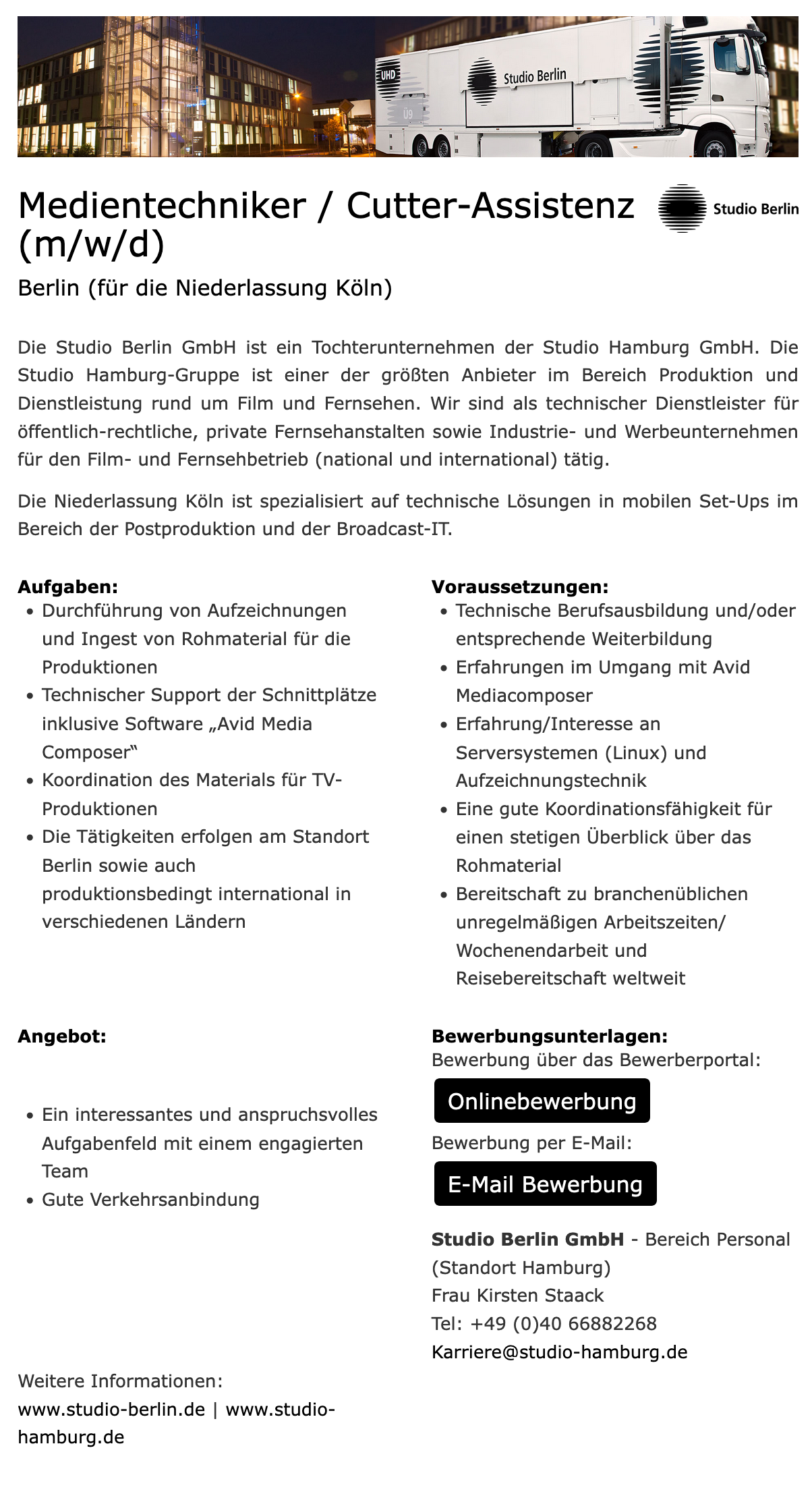 Medientechniker / Cutter-Assistenz (m/w/d)