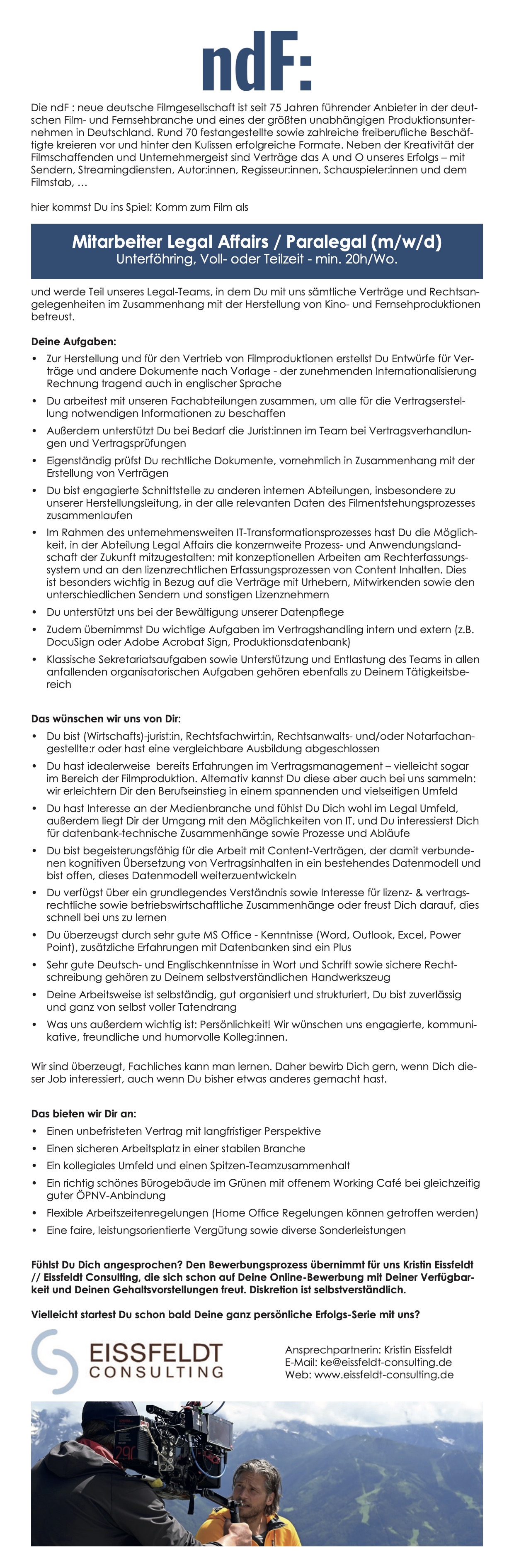 Mitarbeiter Legal Affairs / Paralegal (m/w/d)