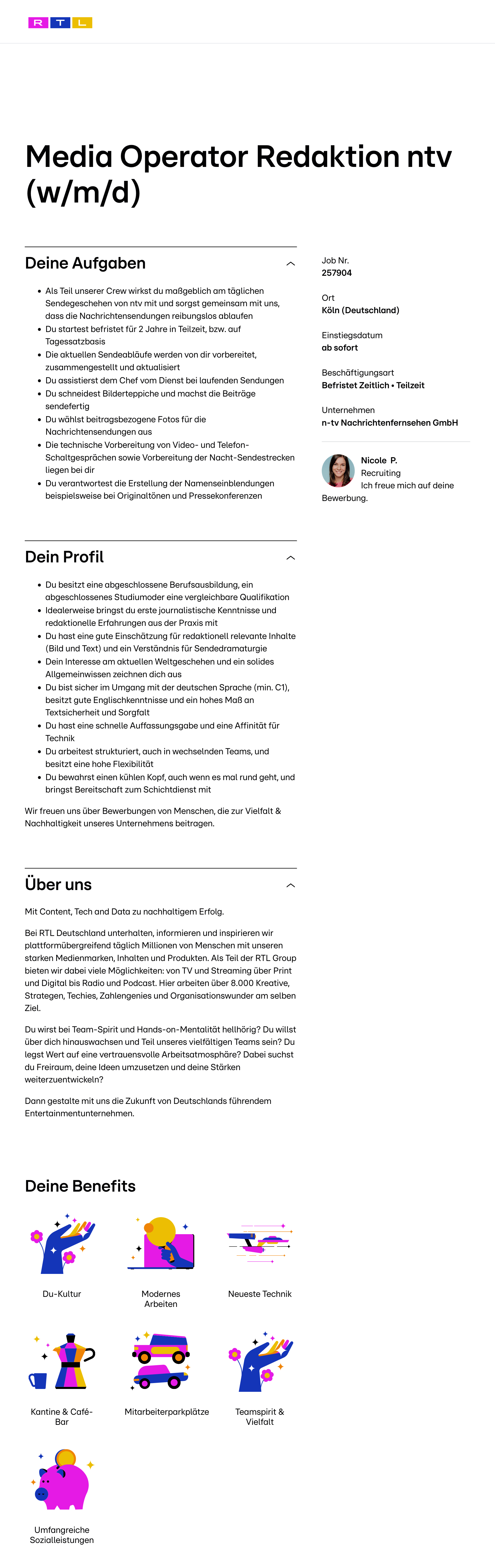 Media Operator Redaktion ntv (w/m/d)