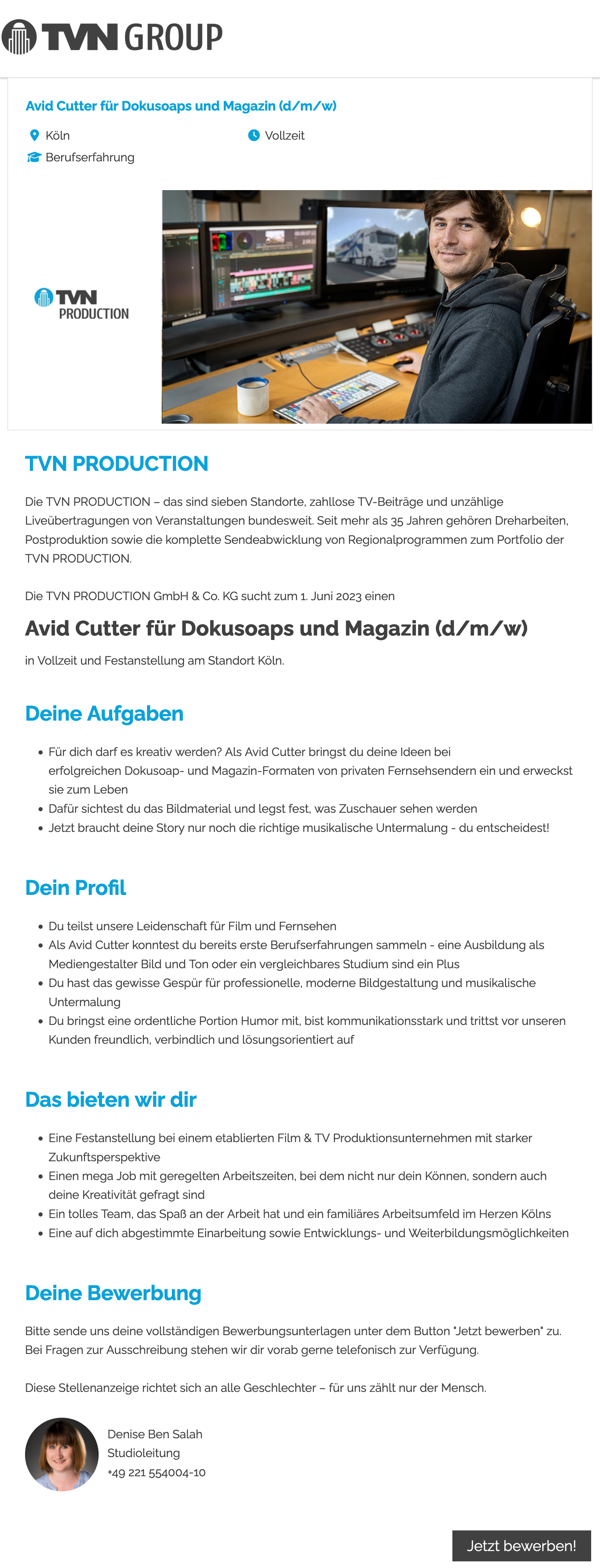 Avid Cutter für Dokusoaps und Magazin (d/m/w)