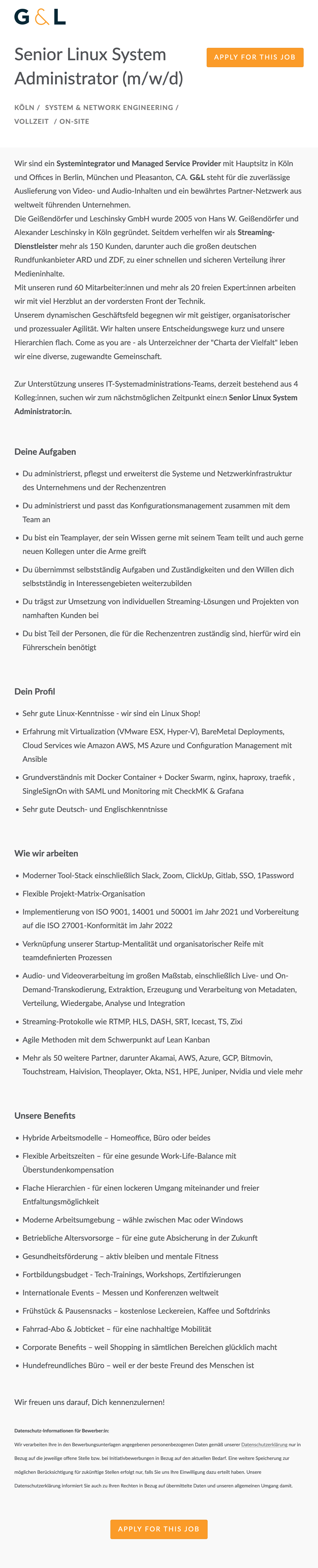 Senior Linux System Administrator (m/f/d)