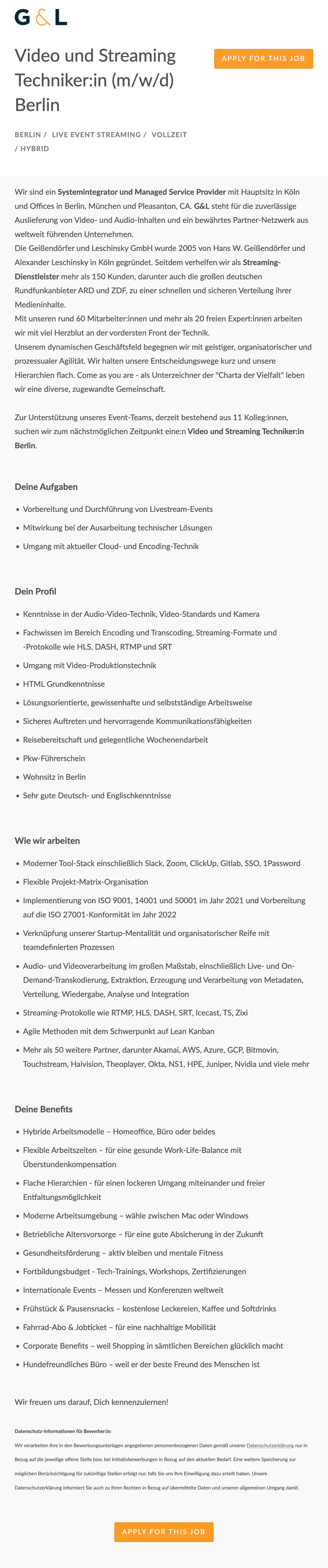 Video und Streaming Techniker:in (m/w/d)