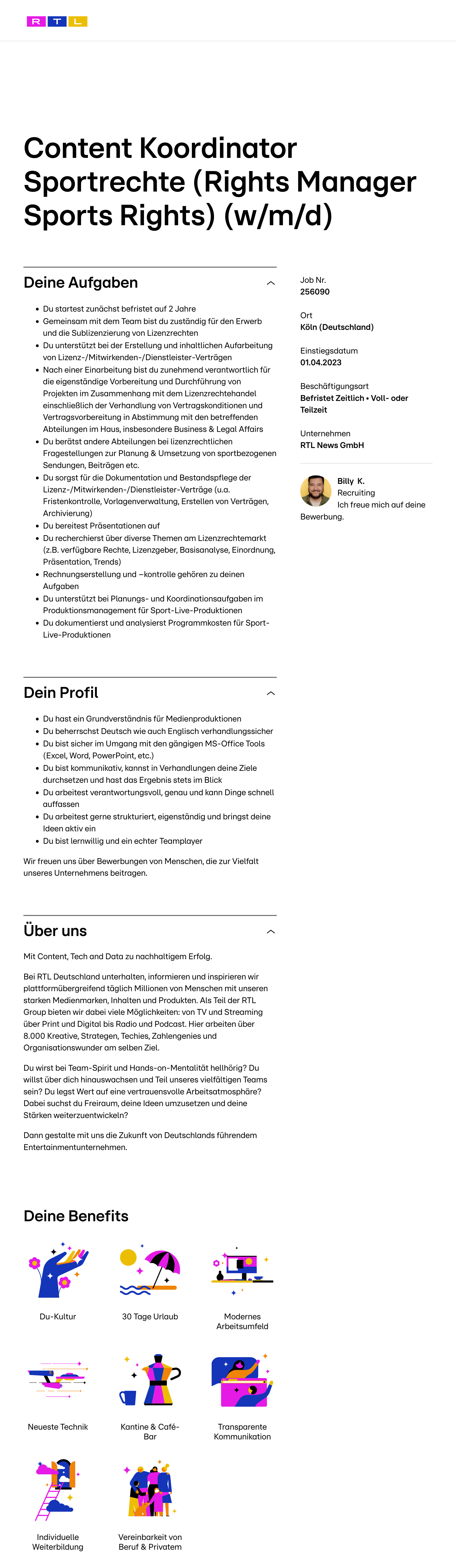Content Koordinator Sportrechte (Rights Manager Sports Rights) (w/m/d)